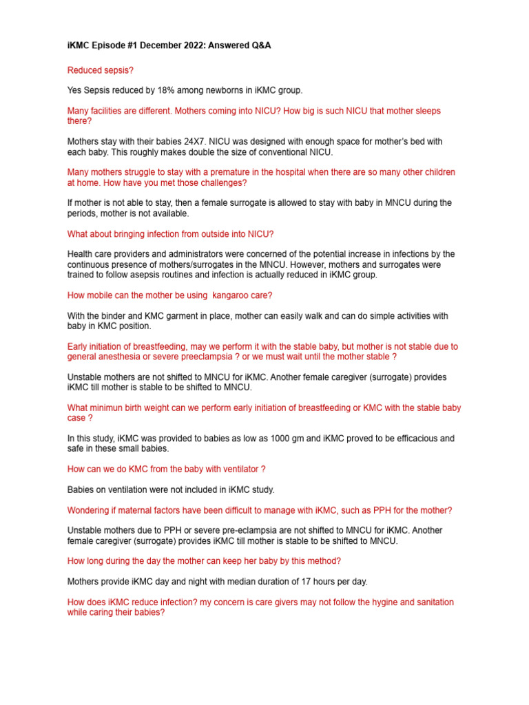 iKMC Guidelines and Benefits for Newborns | PDF | Neonatal Intensive ...