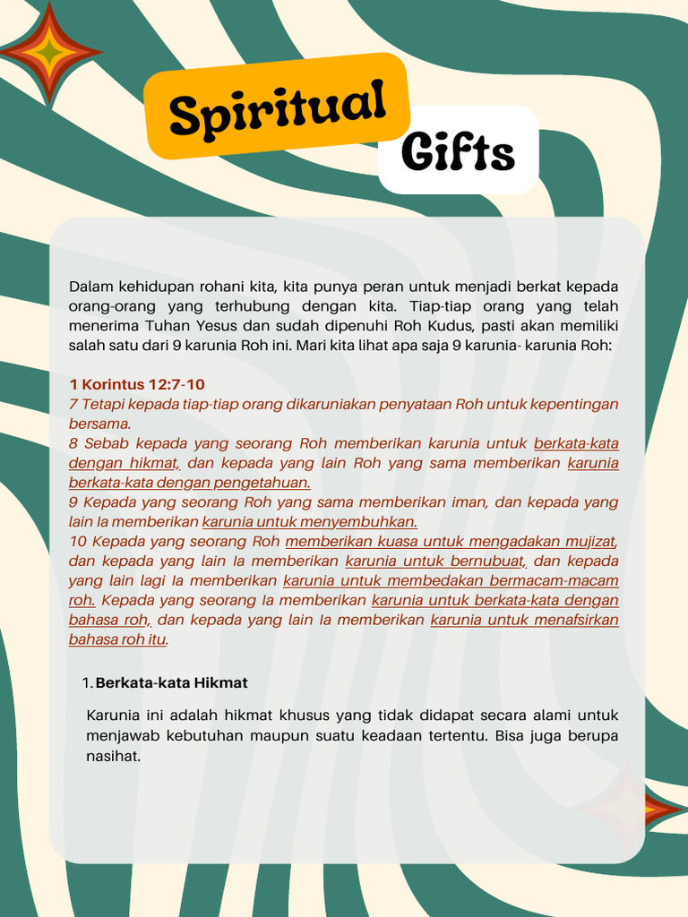 9 Karunia Roh Kudus untuk Berkat | PDF