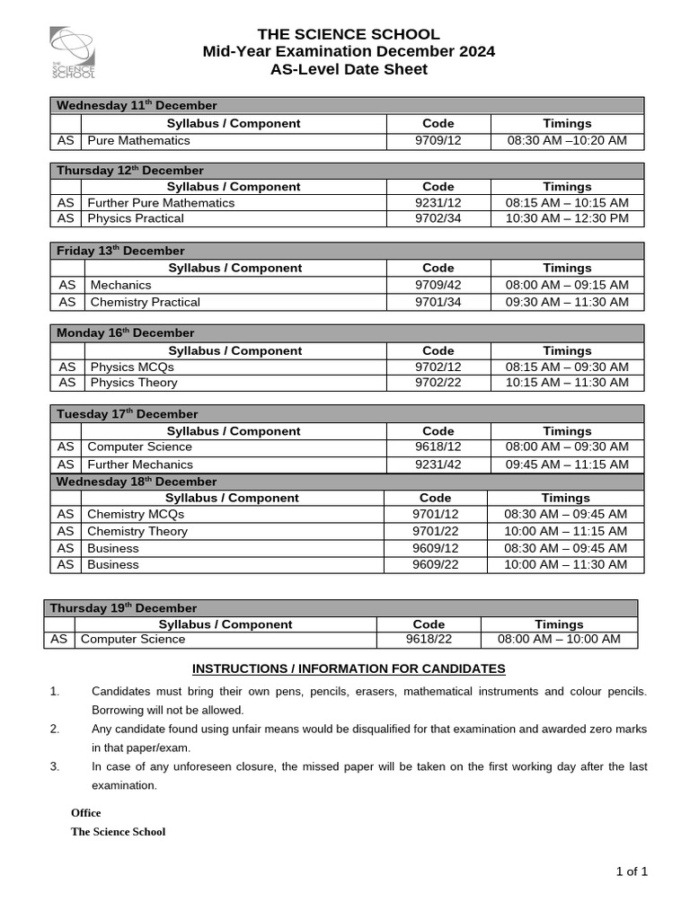 Final as mid year date sheet dec 2024 pdf science