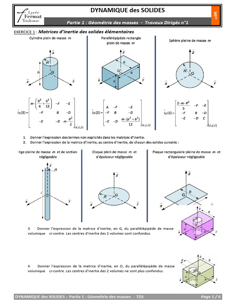 Matrices d'inertie des solides élémentaires | PDF