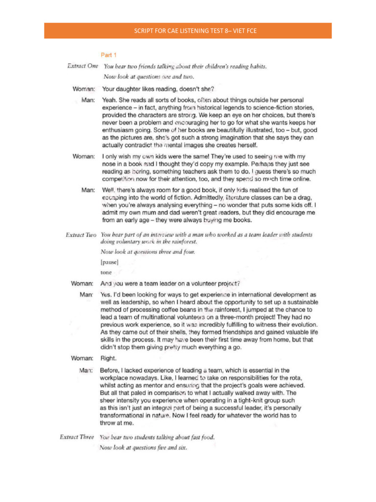 CAE Listening Test 8 Script | PDF