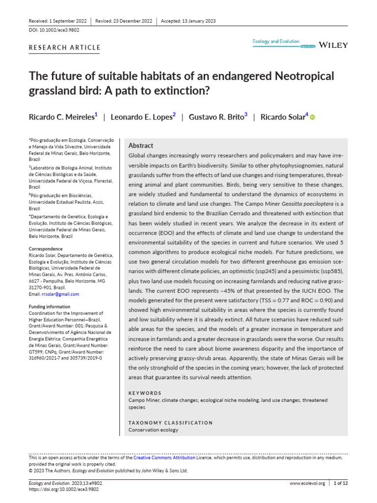 The Future of Suitable Habitats of An Endangered N | PDF ...