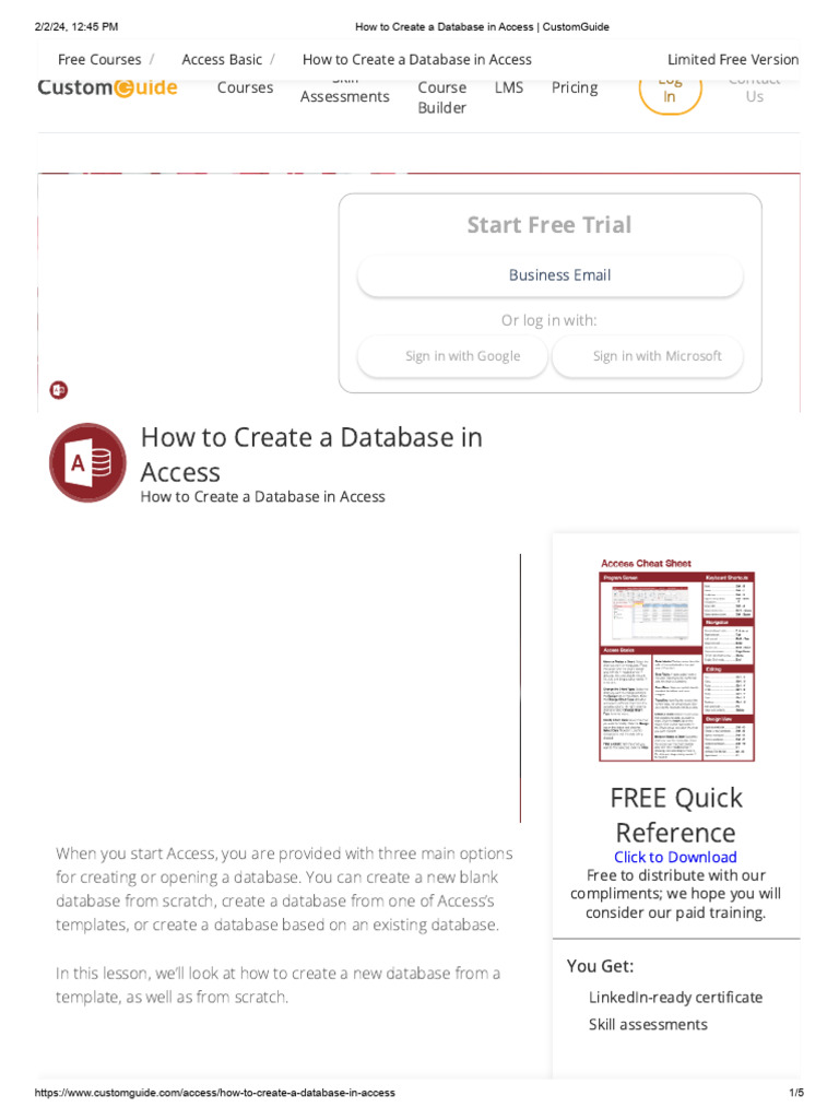 How To Create A Database in Access - CustomGuide | PDF | Databases ...