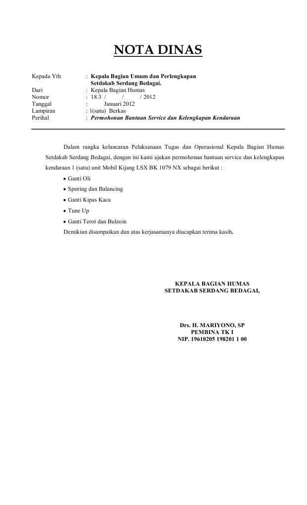 Nota Dinas Perlengkapan Pdf
