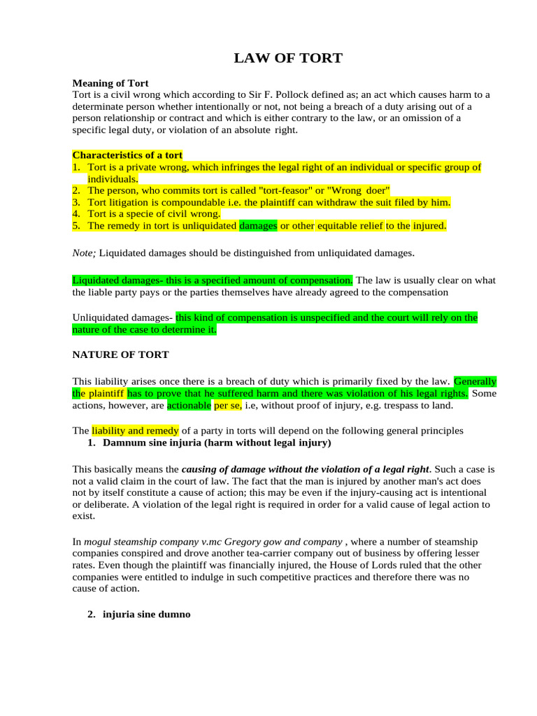 Law of Torts | PDF | Tort | Negligence