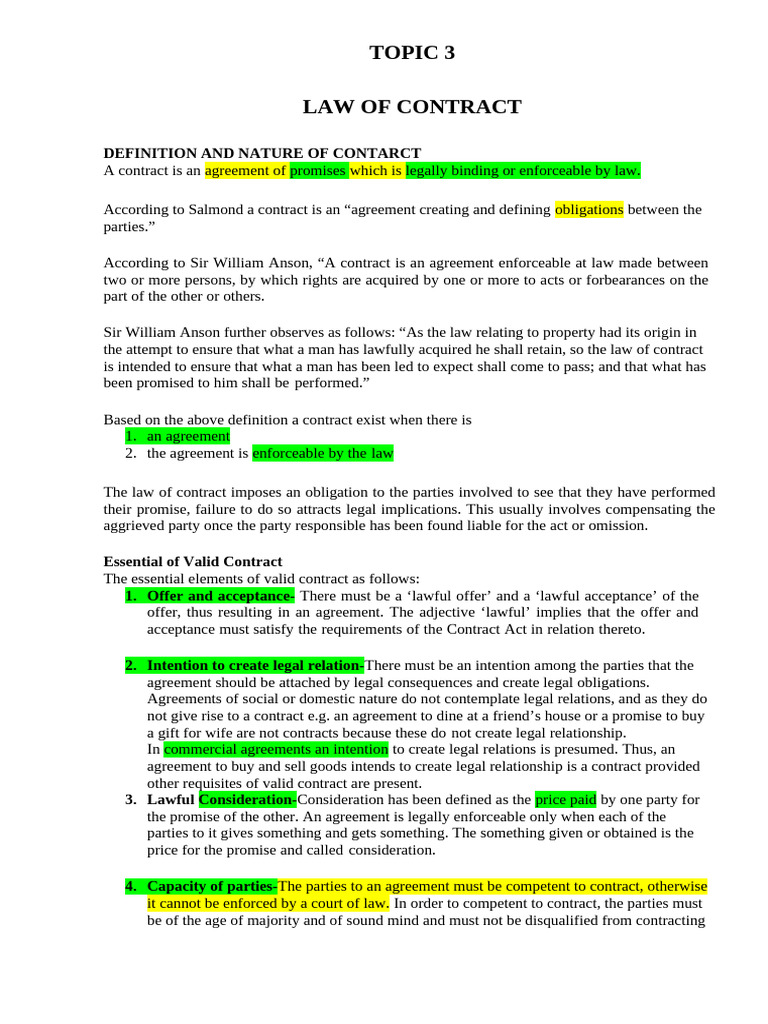 Essentials of Valid Contracts Explained | PDF | Consideration | Offer ...