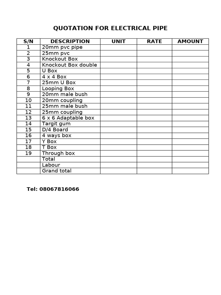 Quotation for Electrical Pipe | PDF