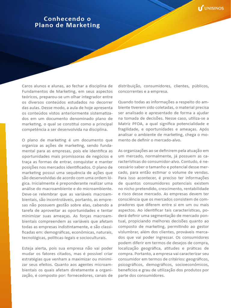 Estrutura do Plano de Marketing | PDF | Marketing | Mercado (economia)