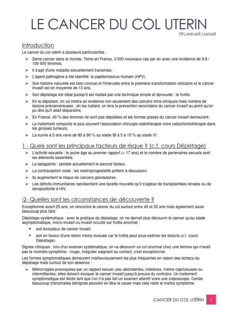 Comprendre le cancer du col utérin | PDF | Cancer du col utérin | Cancer