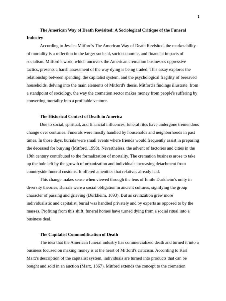 Critique of America's Funeral Industry | PDF | Capitalism | Funeral