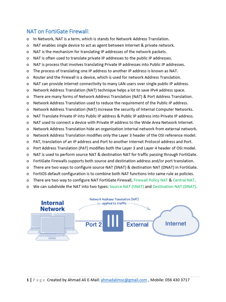 NAT Configuration in FortiGate Firewall | PDF | Ip Address | Internet ...