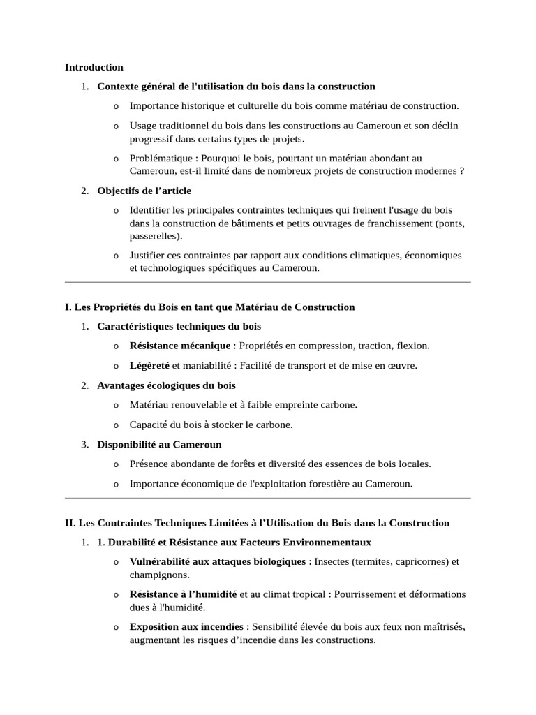 Contraintes du Bois en Construction au Cameroun | PDF | Bois (matériau ...