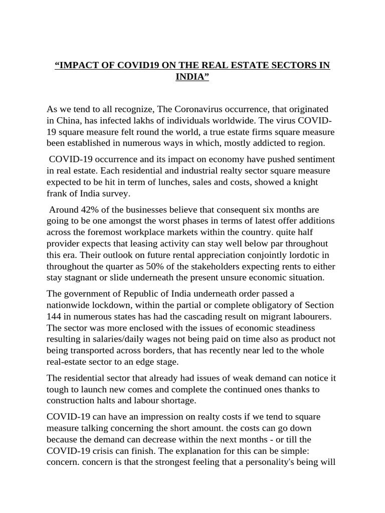 Impact of Covid19 On The Real Estate Sectors in India by Nikhil Anand ...