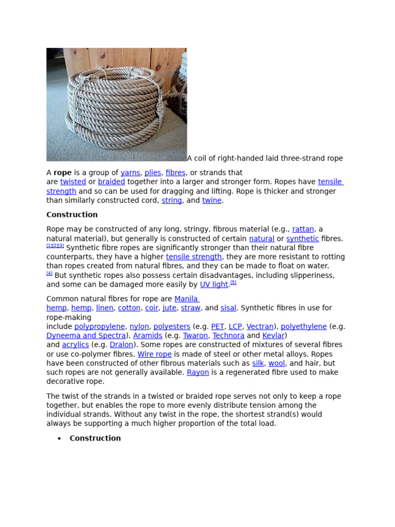 Types and Construction of Rope | PDF | Rope