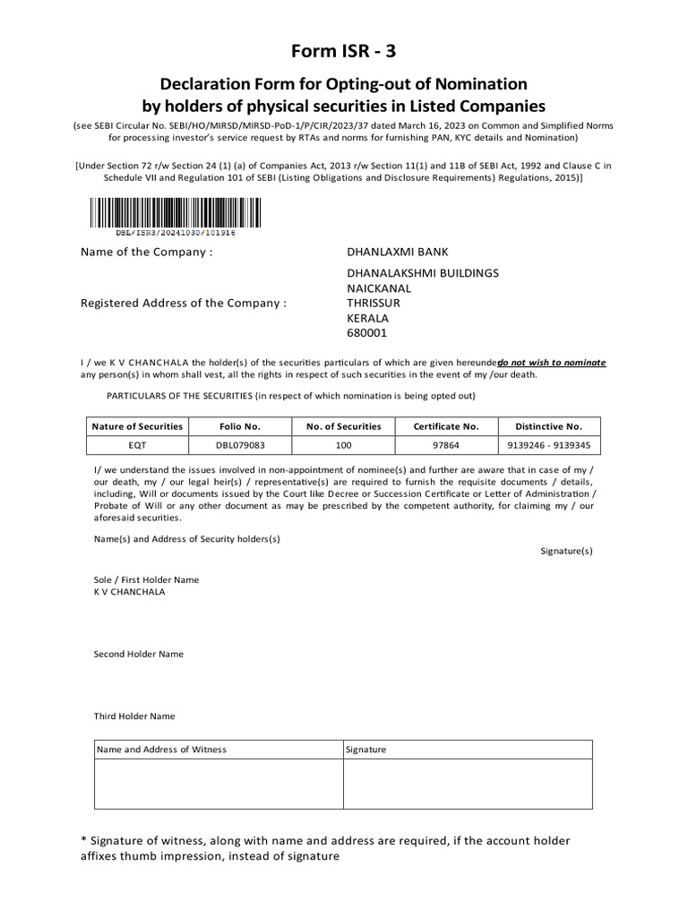 Opt-Out Nomination Form for Securities | PDF | Justice | Crime & Violence