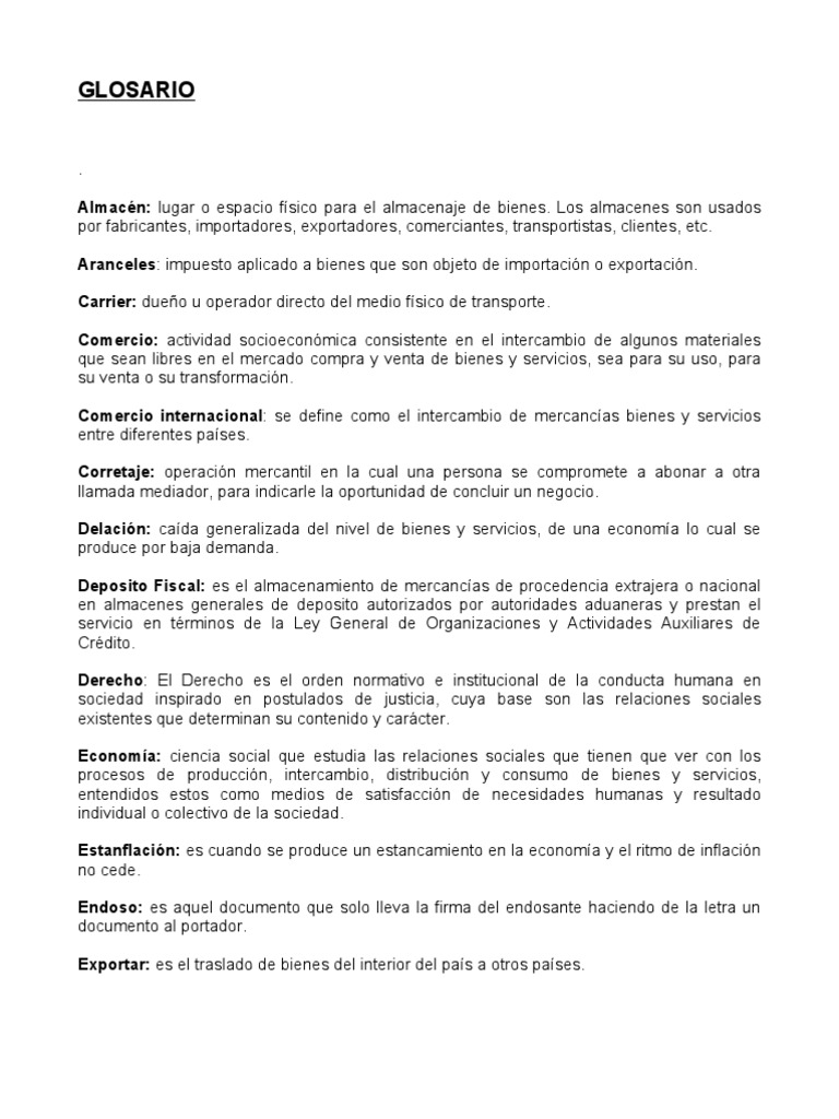 GLOSARIO de Comercio Internacional Bienes Comercio