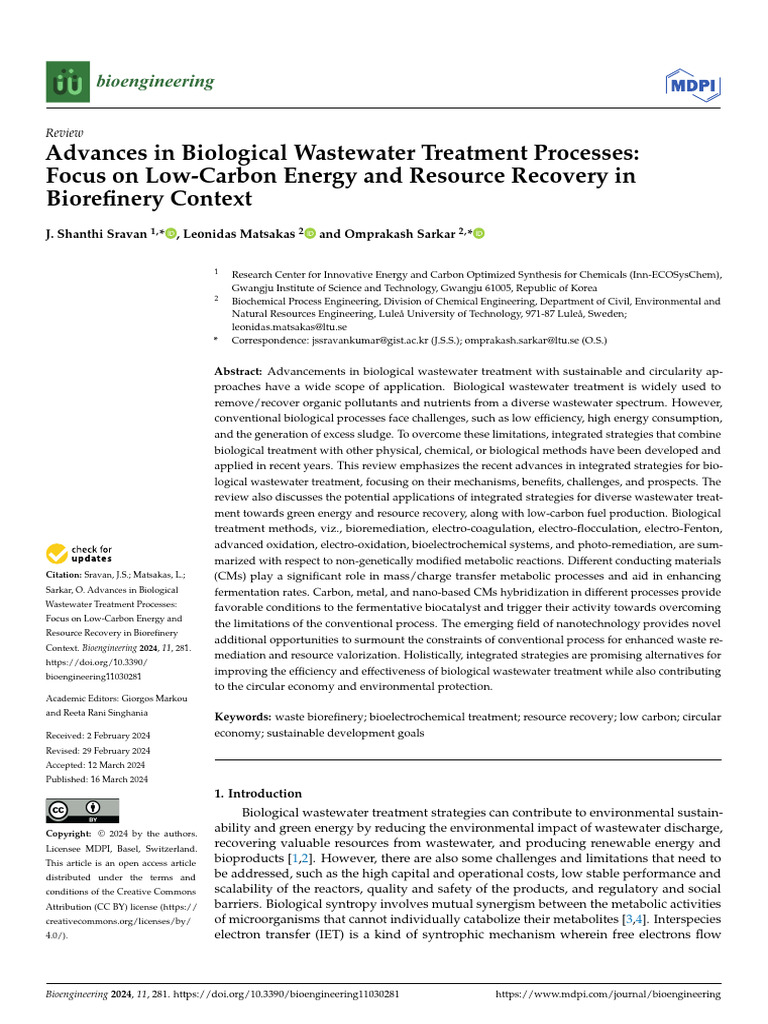 Bioengineering 11 00281 | PDF | Sewage Treatment | Anaerobic Digestion