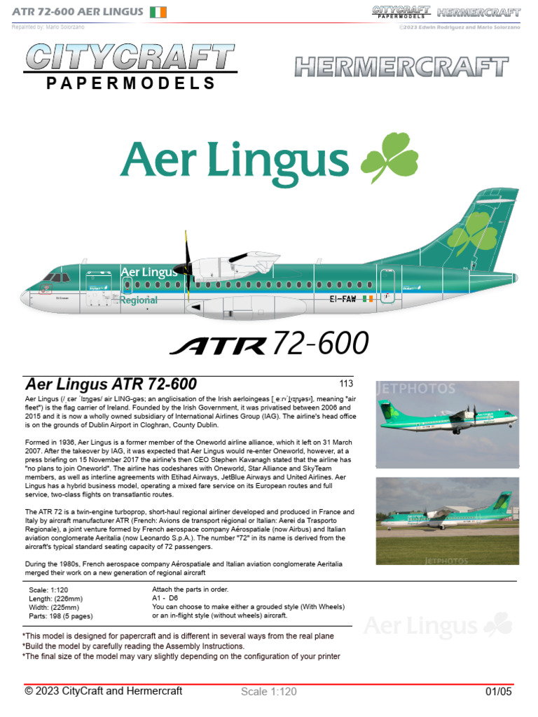 Aer Lingus ATR 72-600 Model Guide | PDF | Airlines | Aircraft