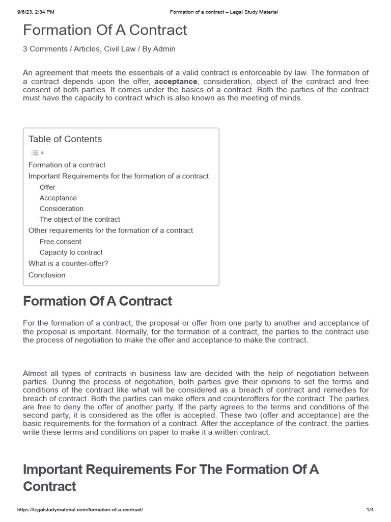 Essentials of Contract Formation Guide | PDF | Offer And Acceptance ...