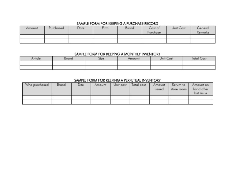Purchase and Inventory Record Forms | PDF