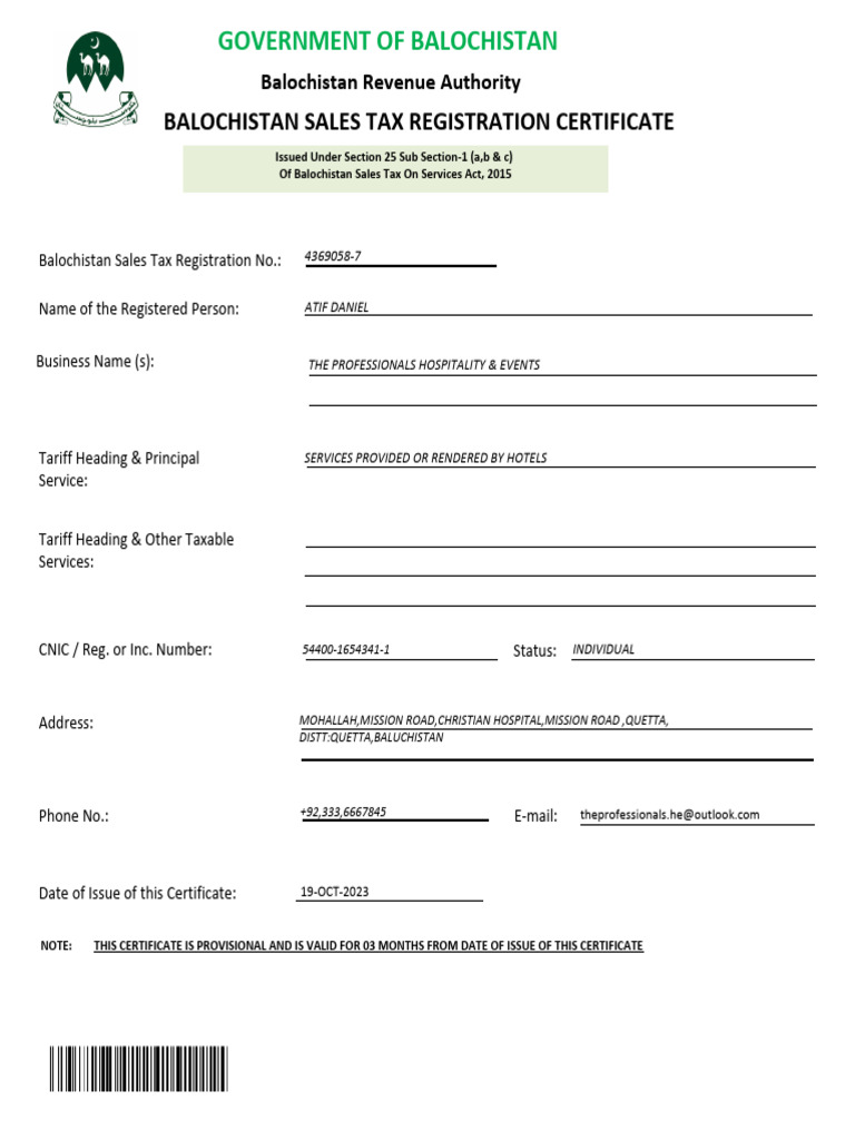 BRA Sales Tax Certificate | PDF