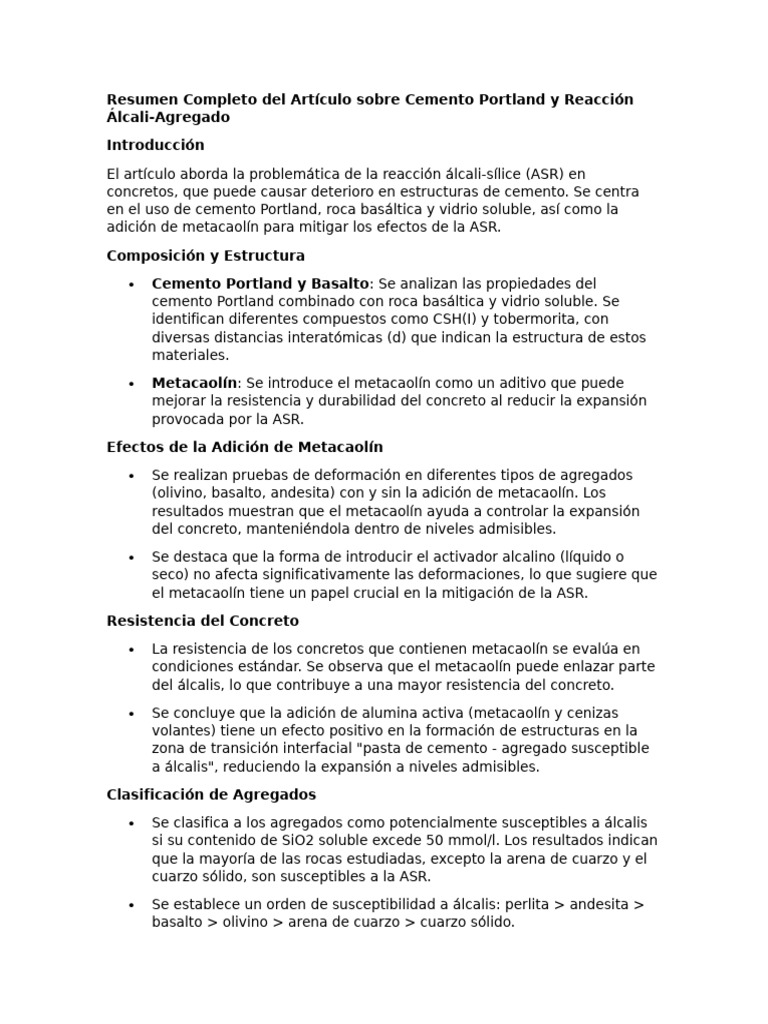 Metacaolín y su Efecto en ASR del Concreto | PDF | Hormigón | Cemento