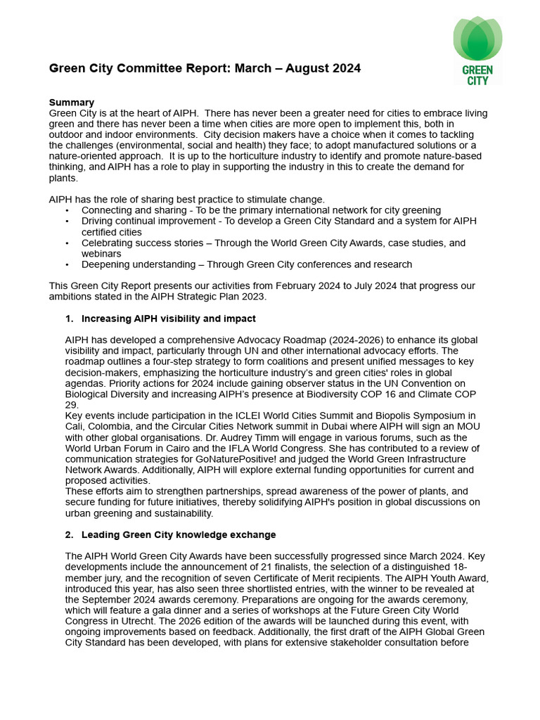Green City Committee Report 2024 | PDF | Sustainable City