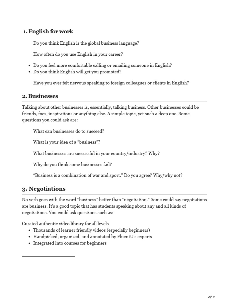 Business Topics | PDF | Job Interview | Sales