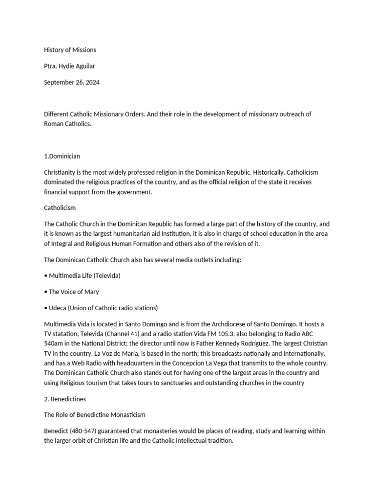 Catholic Missionary Orders Overview | PDF | Augustine Of Hippo ...