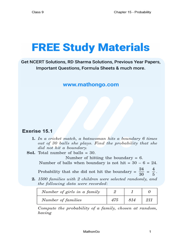 Class 9 Probability Solutions | PDF | Statistics | Statistical Theory