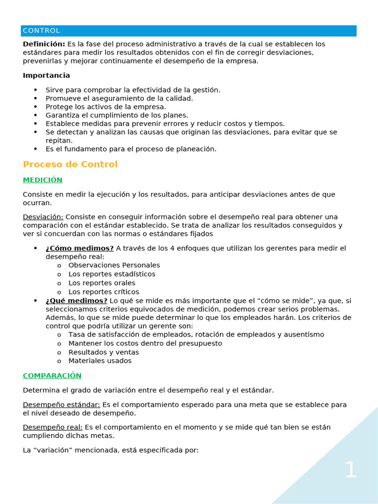 Proceso de Control en la Gestión Empresarial | PDF | Planificación ...