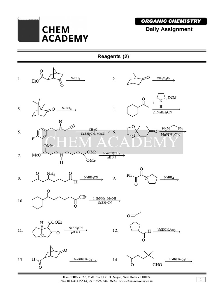 NaBH3CN Reactions in Organic Chemistry | PDF | Chemistry | Physical ...