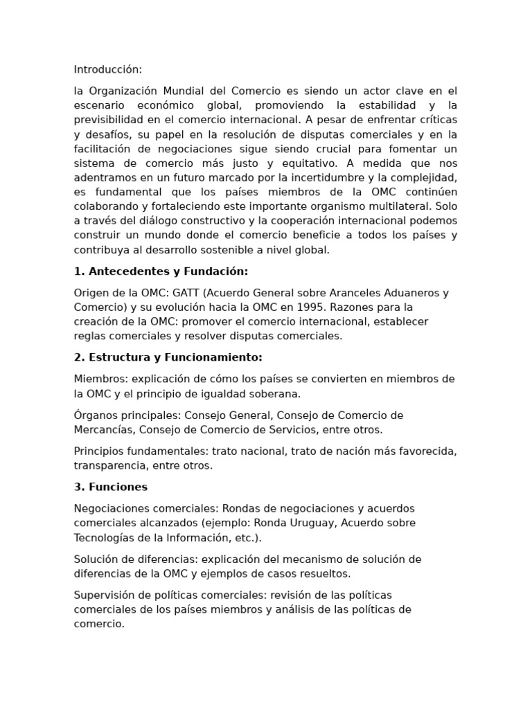 Importancia de la OMC en el Comercio Global | PDF | Organización de ...