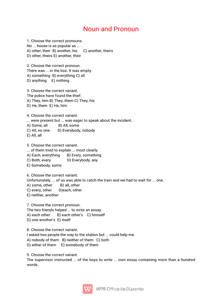Pronoun Usage Exercises for Luck | PDF