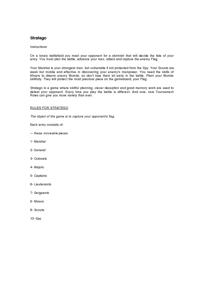 Stratego: The Object of The Game Is To Capture Your Opponent's Flag | PDF