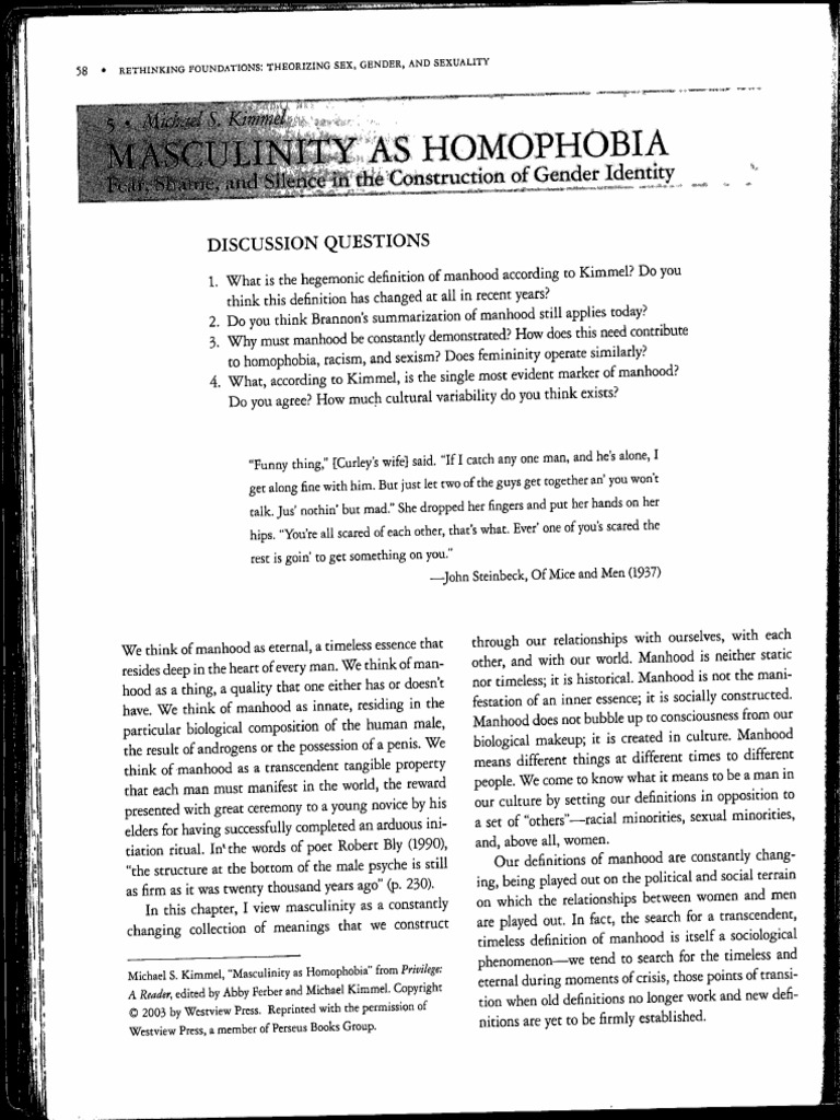 Masculinity As Homophobia | PDF
