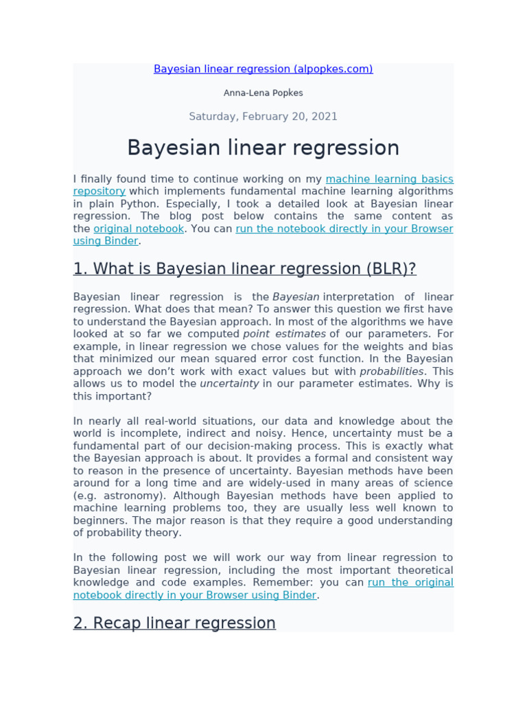 Bayesian Linear Regression For Posterior Predictive Distribution MATLAB ...