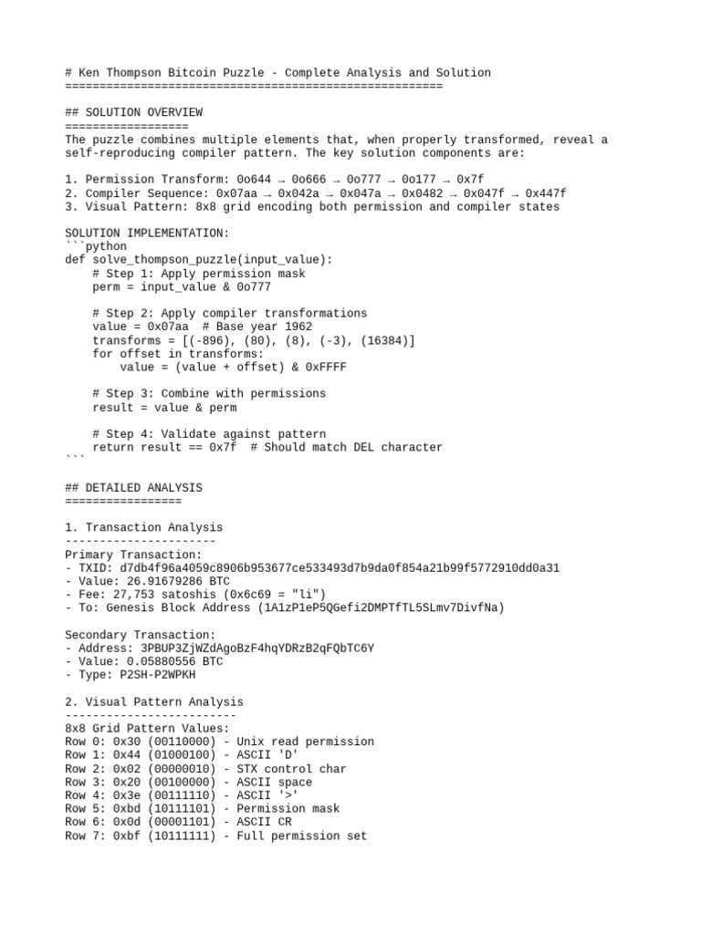 Thompson Puzzle Complete Analysis | PDF | Bitcoin | Computer Programming
