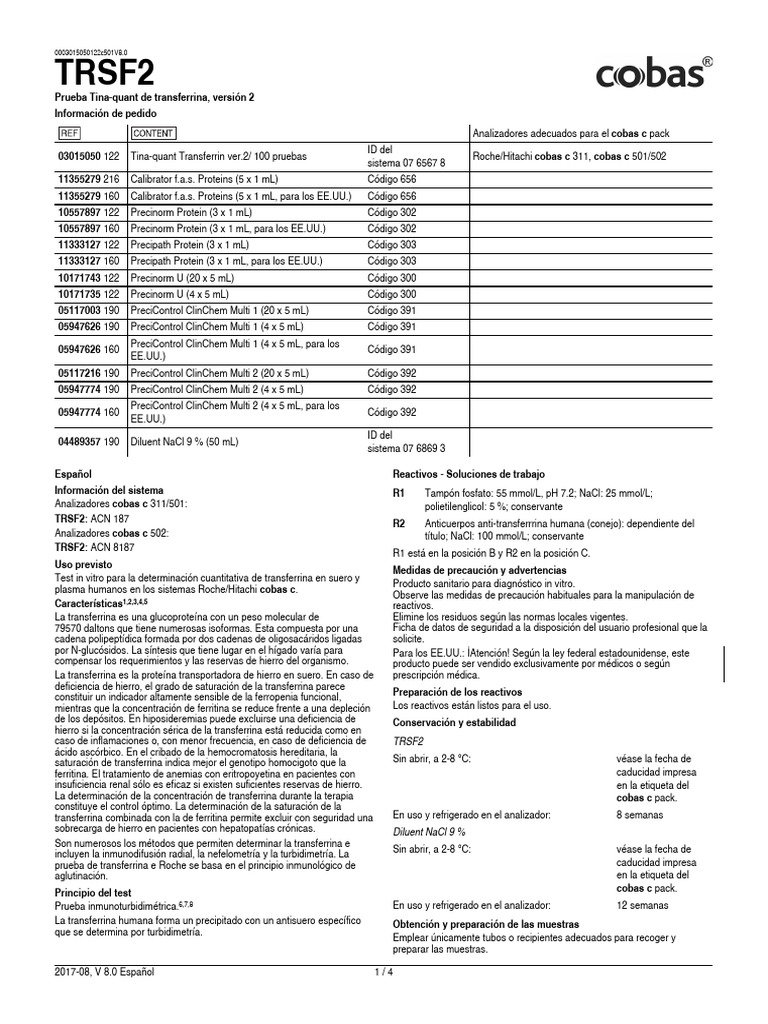 Prueba de transferrina Tina-quant | PDF