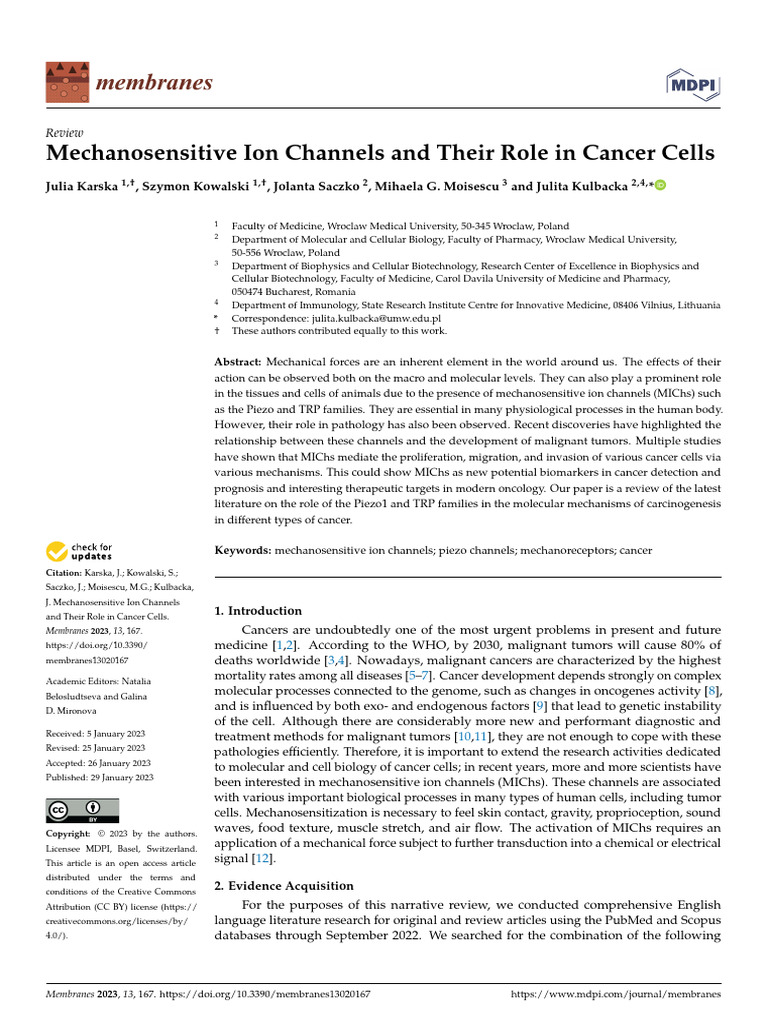 Mechanosensitive Ion Channels in Cancer | PDF | Extracellular Matrix ...