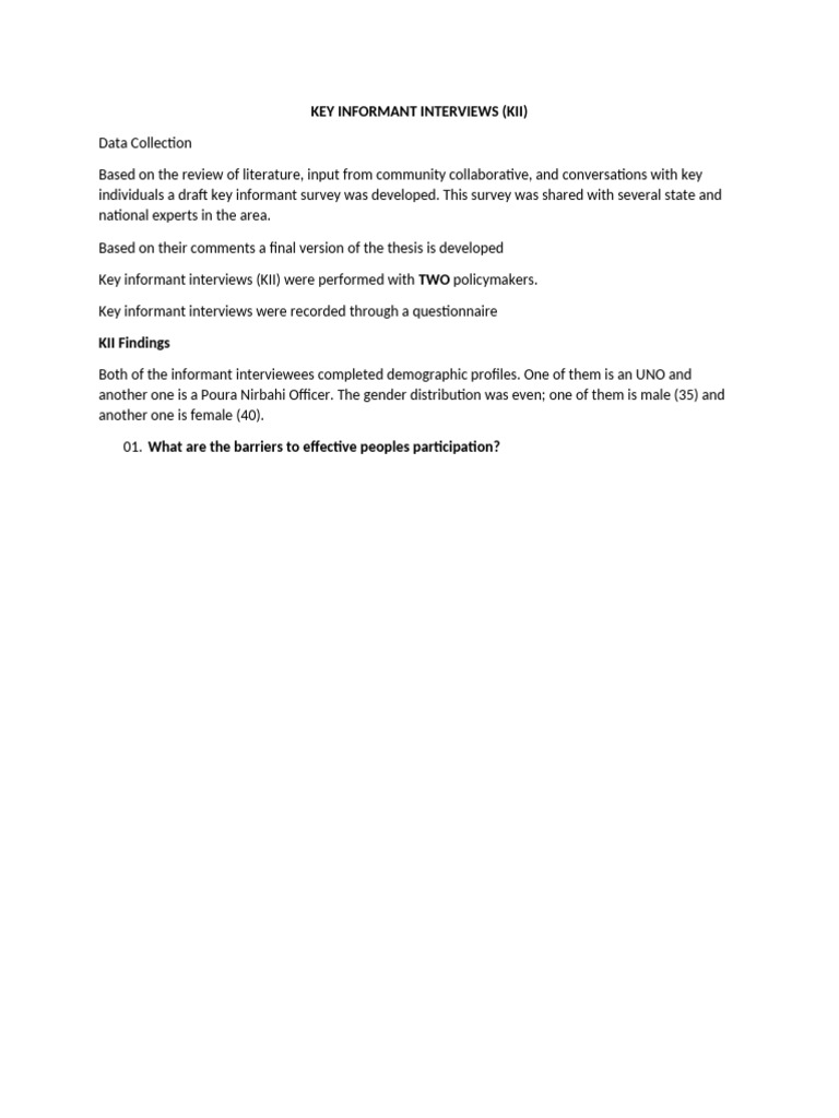 Key Informant Interviews | PDF
