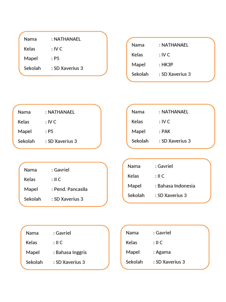 Daftar Mapel Siswa SD Xaverius 3 | PDF