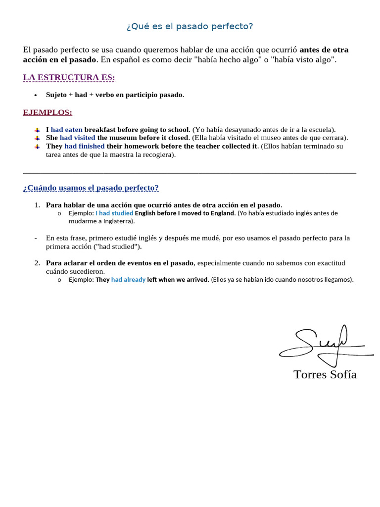 Uso del Pasado Perfecto en Español | PDF