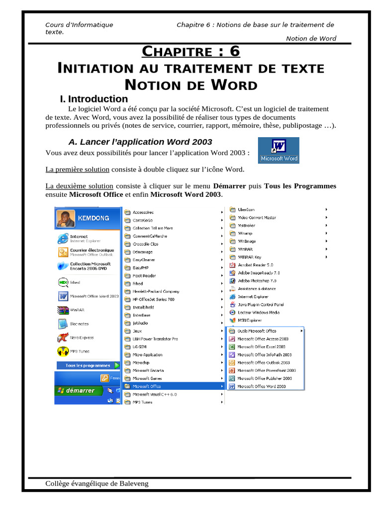 Initiation à Word 2003 | PDF | Microsoft Word | Informatique