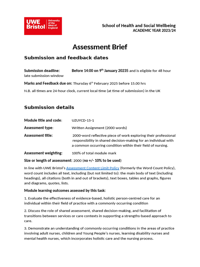 Reflective Assignment Guidelines 2023/24 | PDF | Nursing | Cognition
