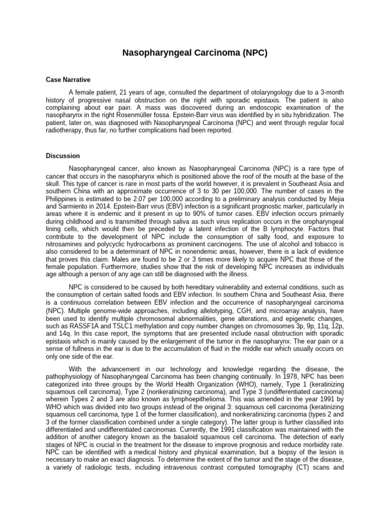 Nasopharyngeal Carcinoma Case Study | PDF | Epidemiology | Cancer