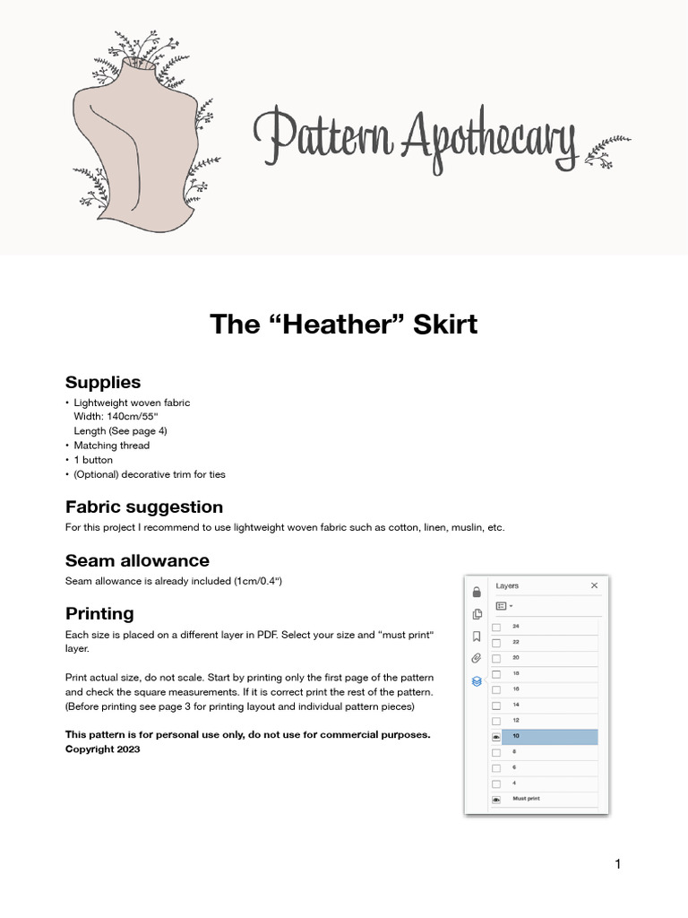 Heather Skirt Sewing Pattern Guide | PDF | Seam (Sewing) | Sewing