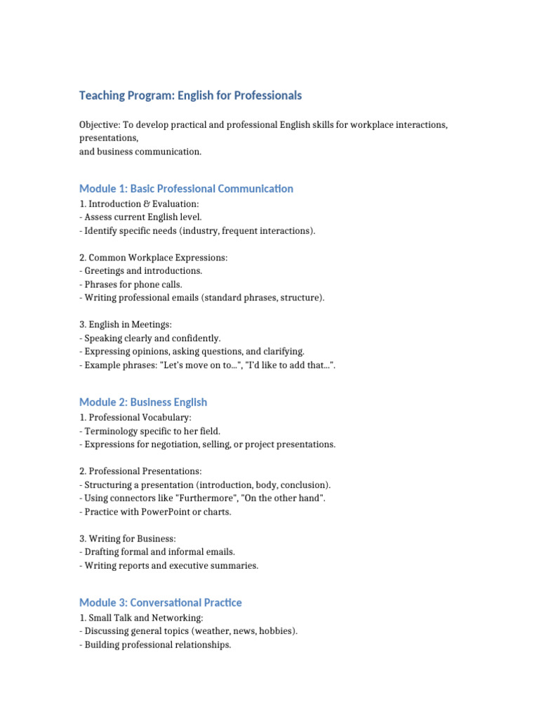 English Skills for Professionals Training | PDF | English Language ...
