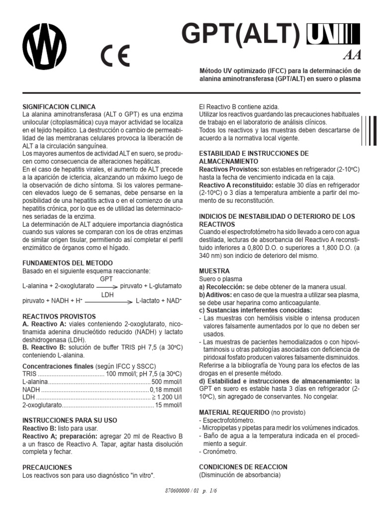 Método UV para determinar ALT en suero | PDF | Alanina transaminasa ...
