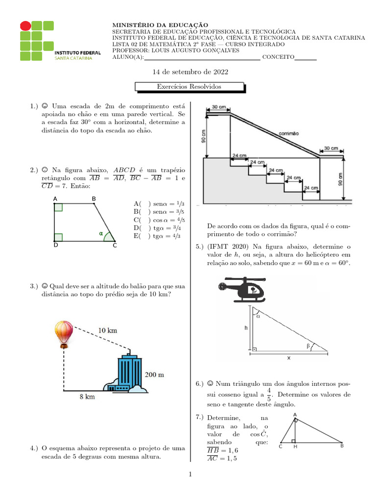 Exercícios de Trigonometria e Geometria | PDF | Triângulo | Matemática ...
